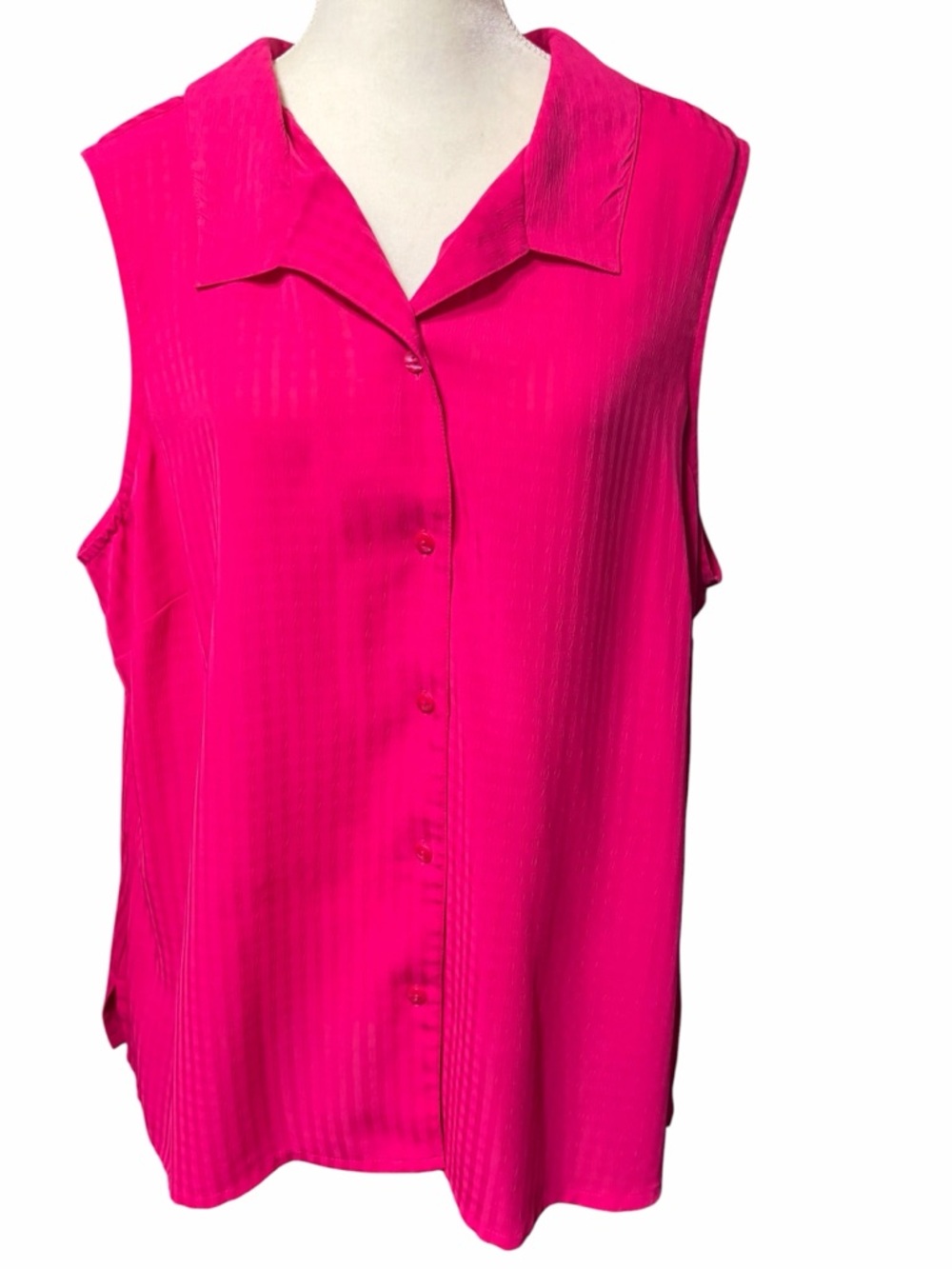 BASIC EDITIONS Blouse Raspberry Pink Sleeveless Button Up Shirt Plus Size 24W